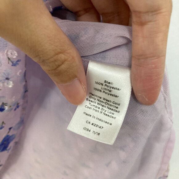 Talbots size XL Purple Blue Floral Swiss Dot Feminine Popover Blouse Office - Picture 7 of 10